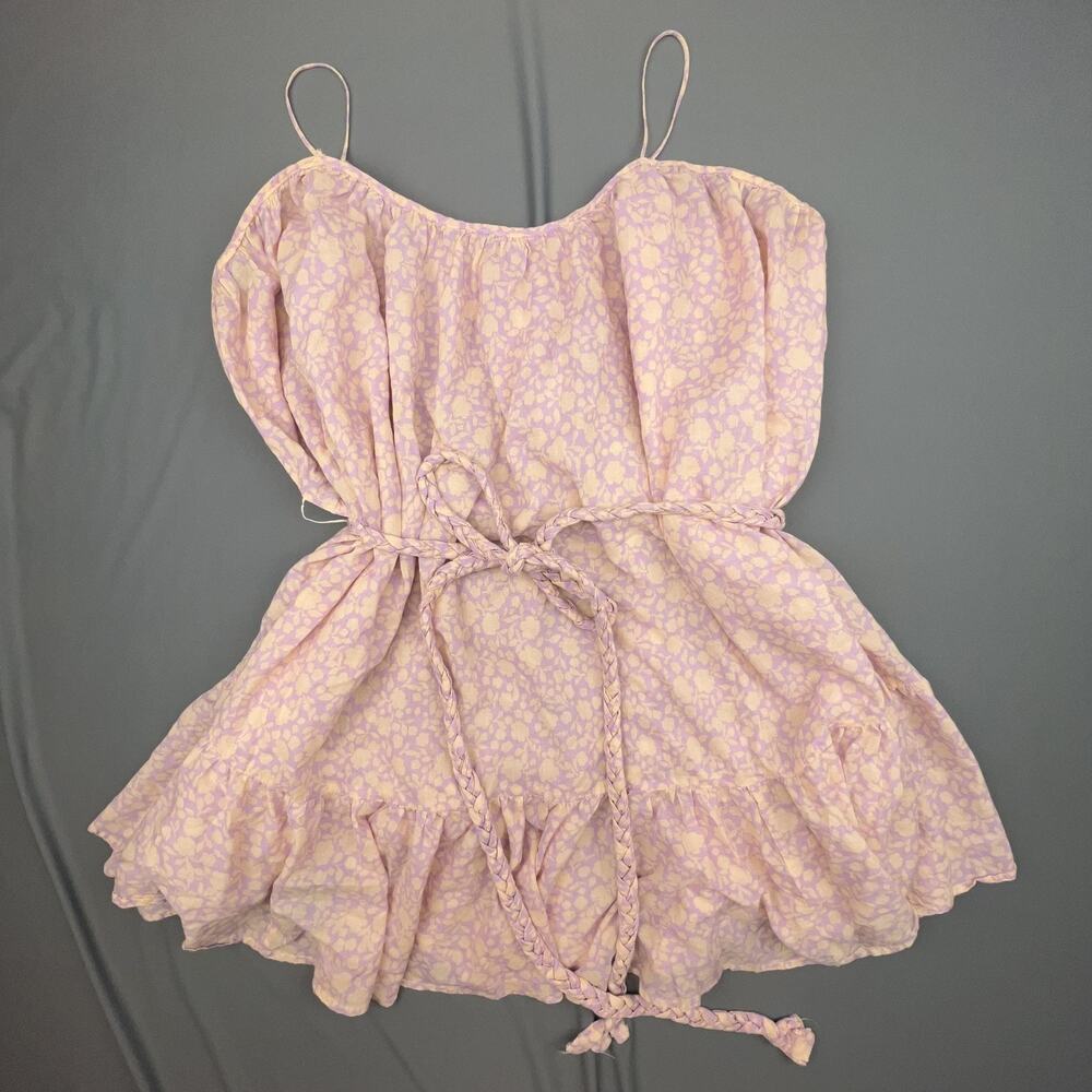 Oliveaceous Purple Floral Ruffle Mini Dress L Boho Summer Sleeveless